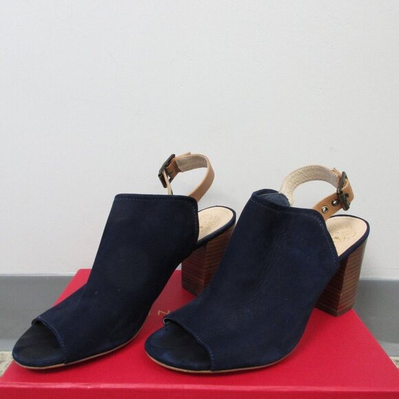 Vince Camuto Brianny Suede Slingback Peep Toe Heel Women 7.5 Blue High Heels 524 - Picture 1 of 12